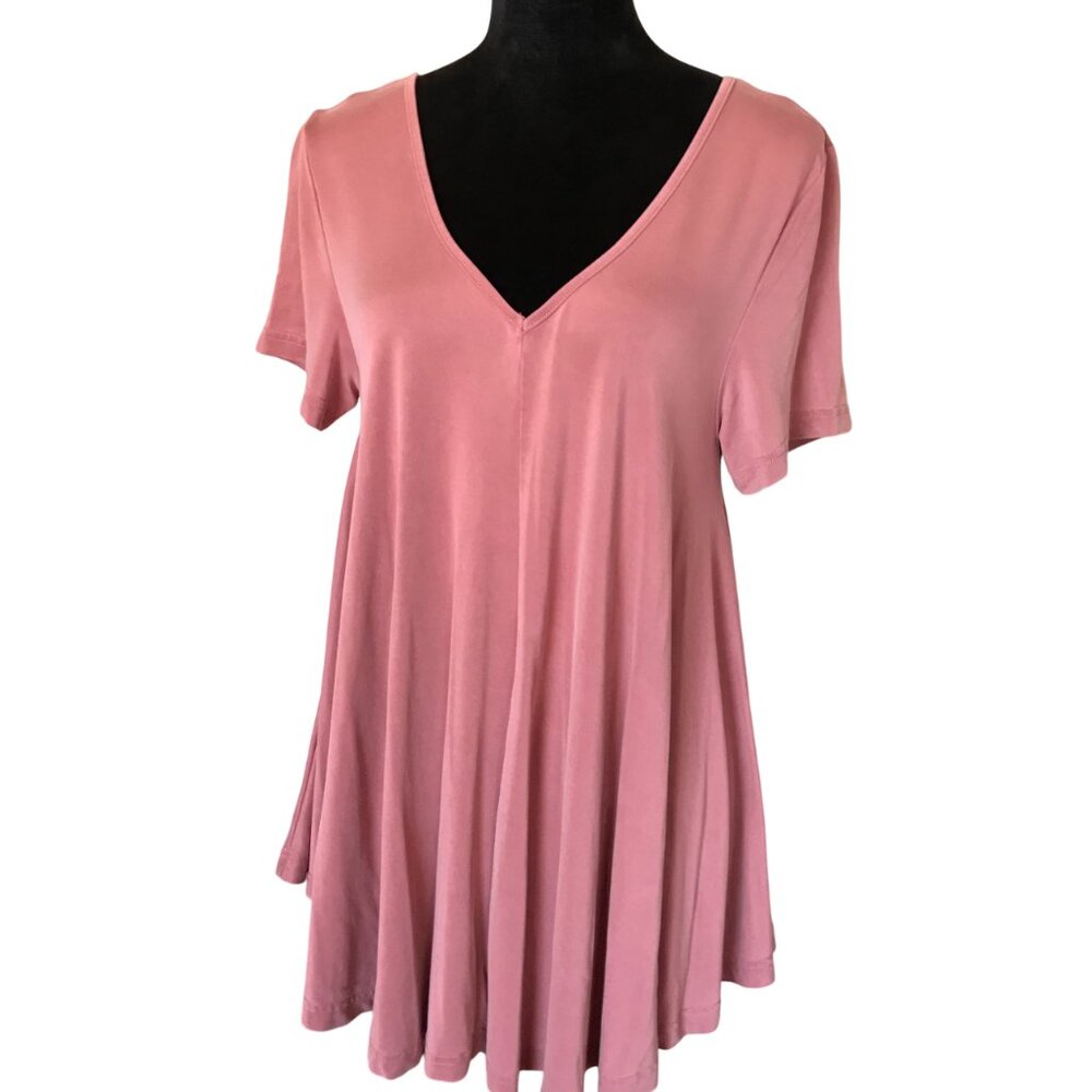 Soft Drape Long Tunic Short-Sleeved Lightweight Mauve Top Very J Size L